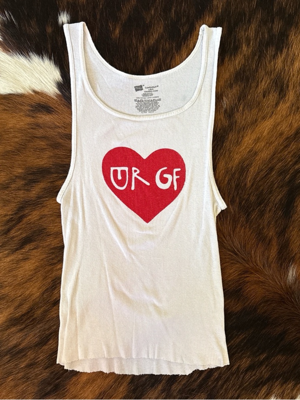 Hanes White Ribbed Tank Top with Black Printed Care Label